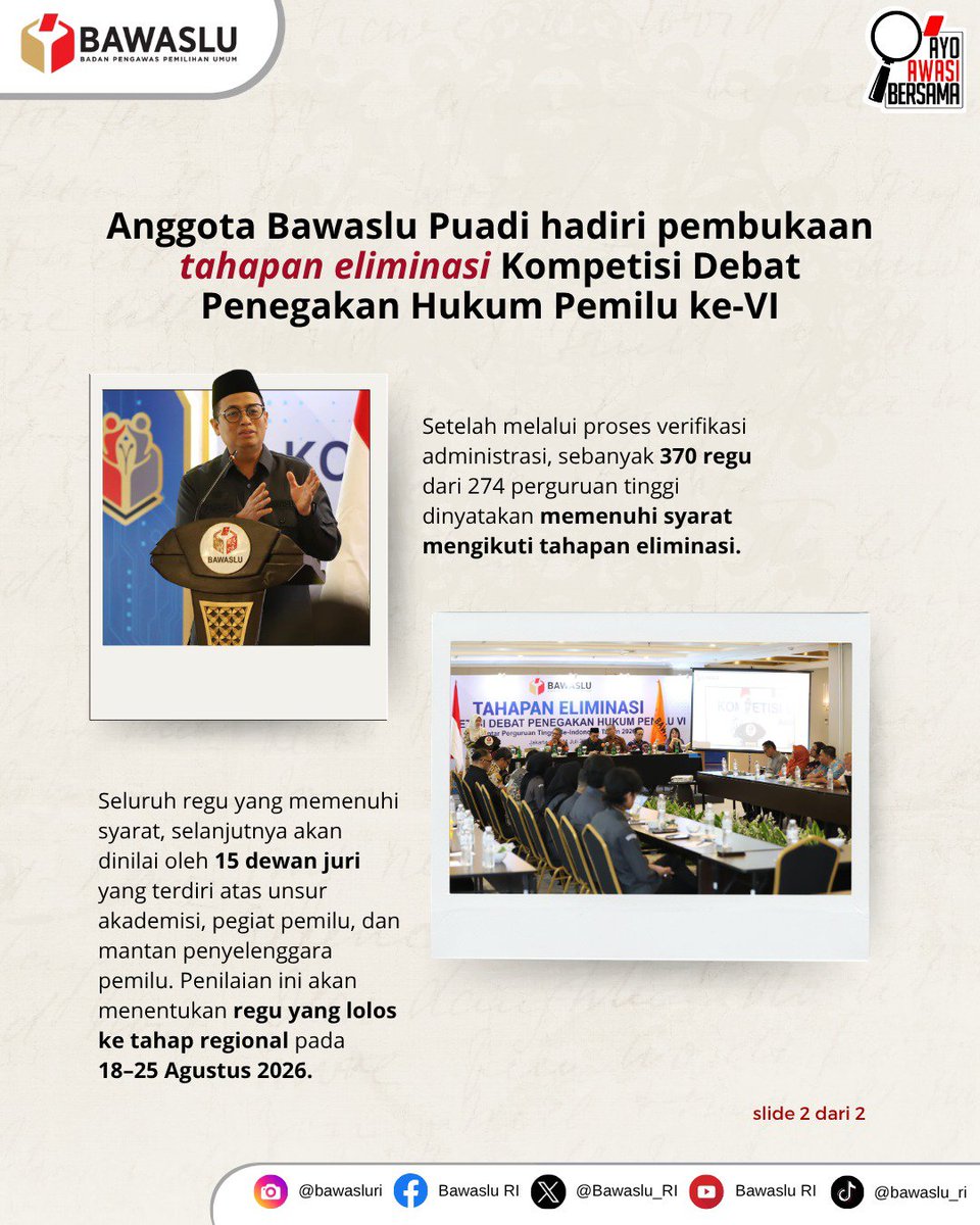 bawaslu_RI's tweet photo. 11 tahun berturut-turut‼️
Bawaslu kembali meraih predikat Wajar Tanpa Pengecualian (WTP) atas Laporan Keuangan Tahun Anggaran 2025.
Terima kasih untuk dukungan #SahabatBawaslu untuk integritas dan transparansi pengelolaan keuangan Bawaslu. https://t.co/r94DmuNtFZ
