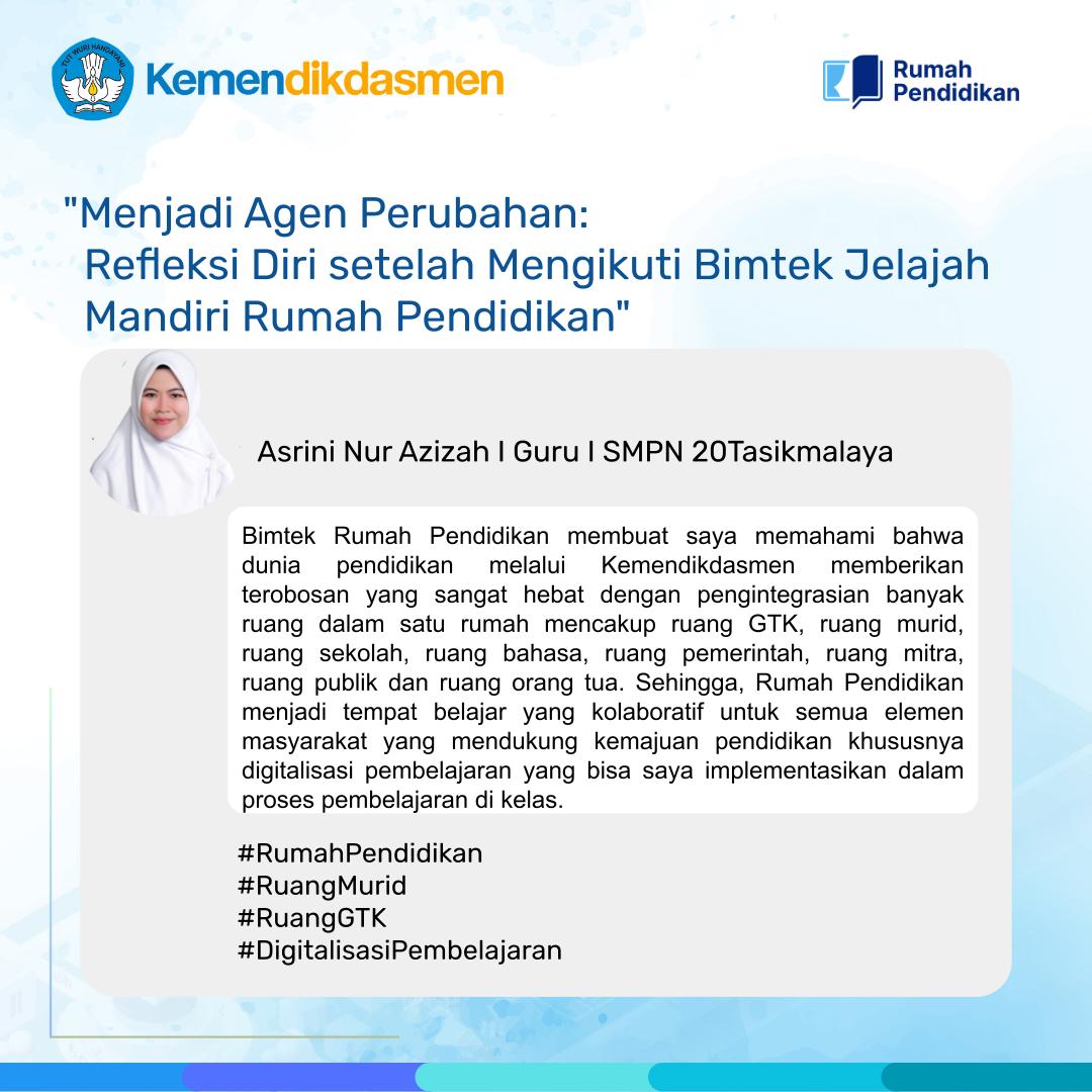 Asrini_NA's tweet photo. Refleksi Bimtek Rumah Pendidikan
#RumahPendidikan #DigitalisasiPembelajaran #Kemendikdasmen https://t.co/UJIWl9weGV