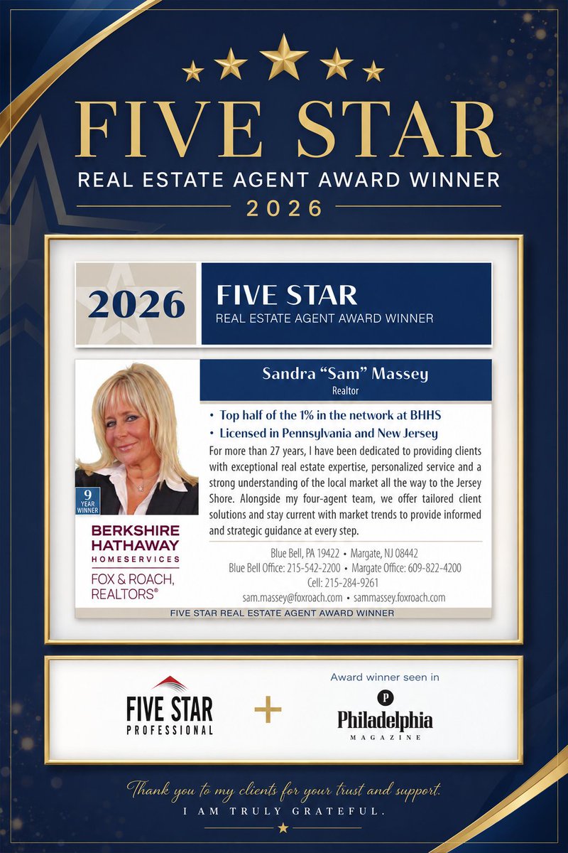 SamMasseyTeam's tweet photo. Honored to be named a 2026 Five Star Real Estate Agent Award Winner! Thank you to my wonderful clients for your trust and support. I couldn't do what I love without you. https://t.co/Qb3h4lCLK2