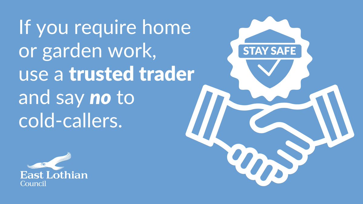 ELCouncil's tweet photo. Planning to tackle any jobs this summer? If you need home or garden work, use a trusted trader and say no to cold-callers. Further information about East Lothian's trusted trader scheme: https://t.co/N9HGMdIqZe https://t.co/uewUdTmKUU