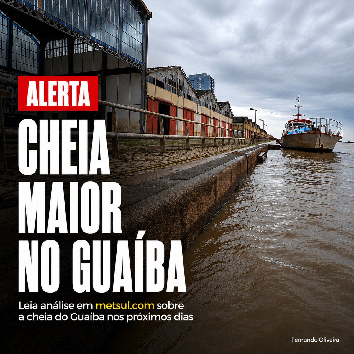 metsul's tweet photo. 🔴 ATENÇÃO - ALERTA | Guaíba vai subir, cheia será maior que a última e ilhas terão vários pontos com alagamentos e inundações. ▶️ https://t.co/iIpH4cPShO https://t.co/TpODeLLScN