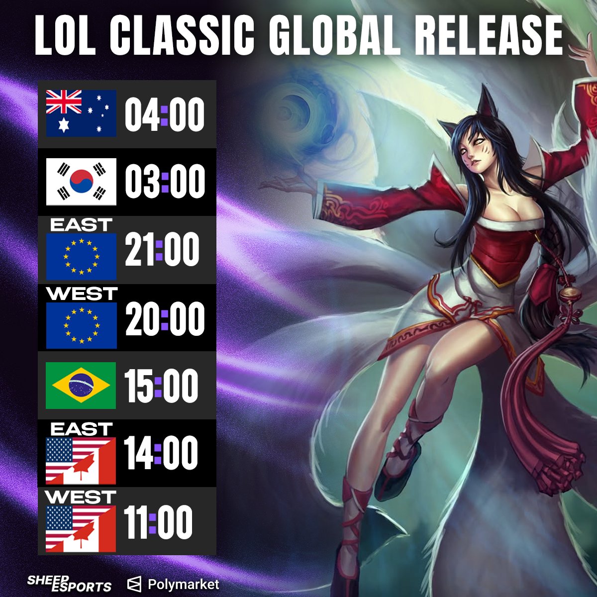 Sheep_Esports's tweet photo. 4 HOURS LEFT

League Classic launches worldwide in 4 hours from the time this post goes live (excluding China) https://t.co/D7IoW7sEYr