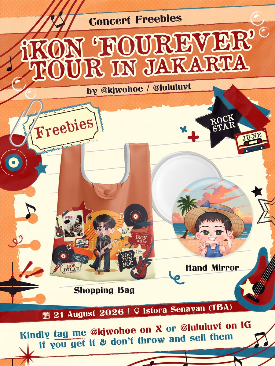 kjwohoe's tweet photo. 𑣲⋆Freebies iKON FOUREVER in Jakarta by @kjwohoe 𑣲⋆ 

🗓 21 August 2026
📍Istora Senayan

• limited quantity 
• rt &amp; like are very appreciated 

See you guys!
#iKON_FOUREVER_TOUR_JKT #iKON https://t.co/mvd4XVELil