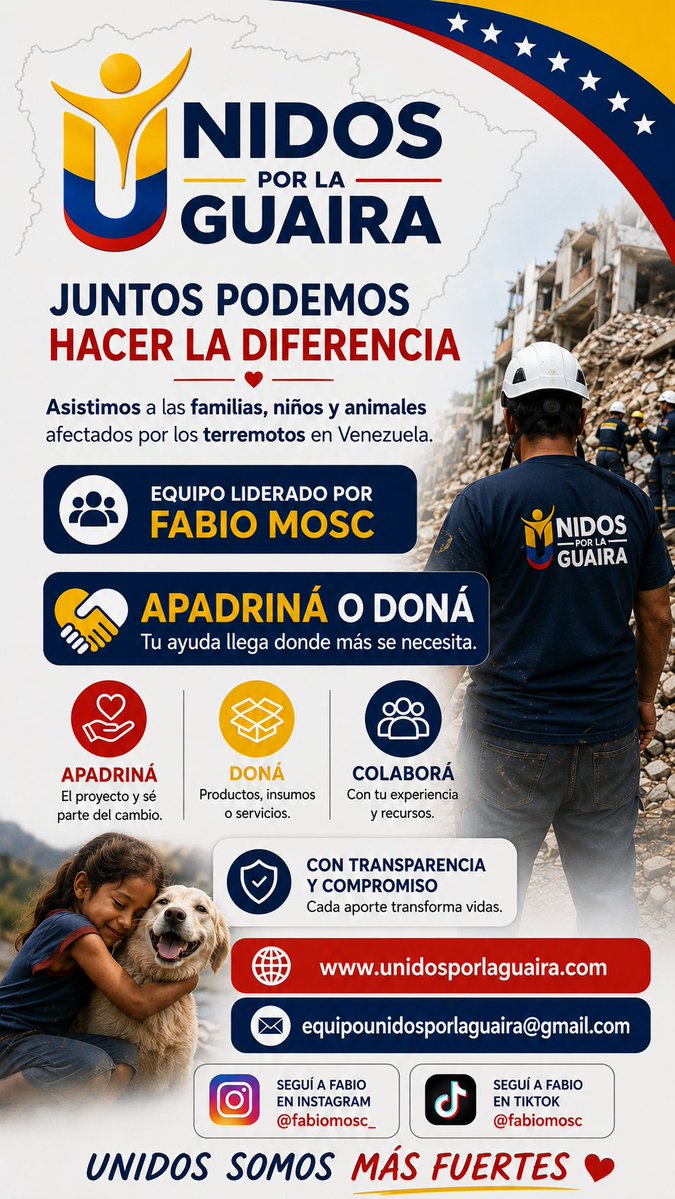 AntonellaGP_'s tweet photo. 🇻🇪 La emergencia no terminó. Miles de familias, niños y animales en Venezuela aún necesitan ayuda.

Sumate a #UnidosPorLaGuaira. Podés apadrinar, donar o compartir para que este mensaje llegue más lejos.

🌐 https://t.co/uHCDbSLvhD⁠
📩 equipounidosporlaguaira@gmail.com

Juntos podemos hacer la diferencia. ❤️