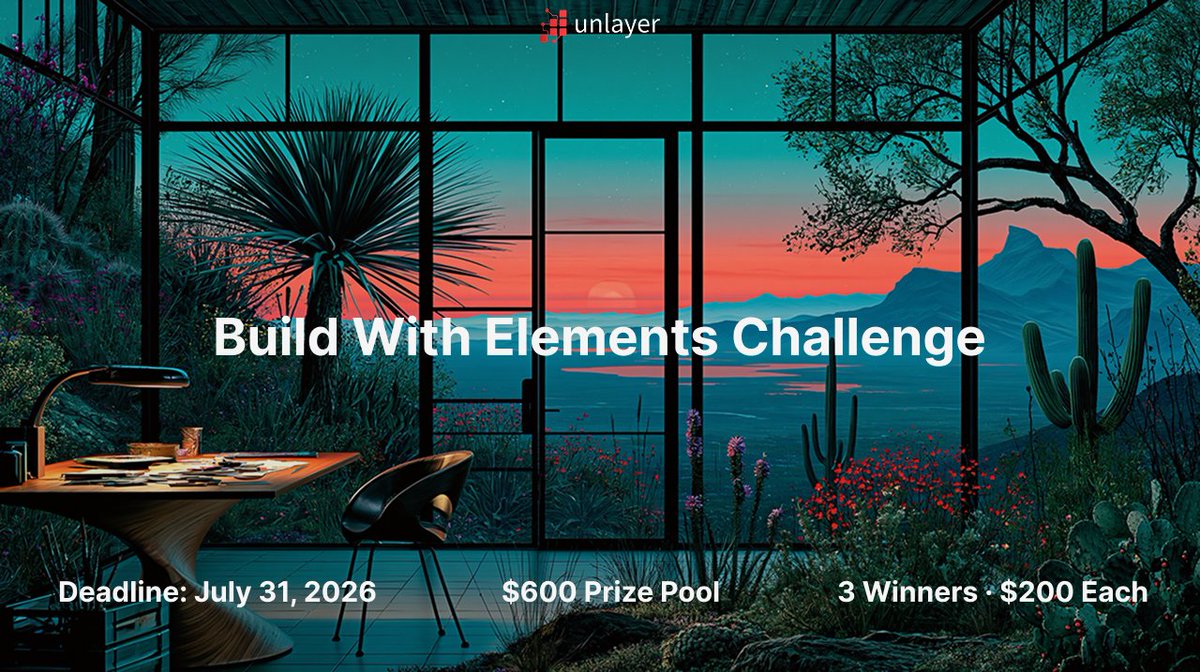 unlayer's tweet photo. 📣 2 days left to enter the Build with Elements Challenge 📣

The response from builders has been incredible:
→ Dozens of submissions
→ A diverse range of use cases
→ Hundreds of builders engaging with the repo

There's still time to join: https://t.co/8fK8zSGVbv

Submissions close at 11:59 PM UTC on July 31.

#BuiltWithElements #BuildInPublic #OpenSource