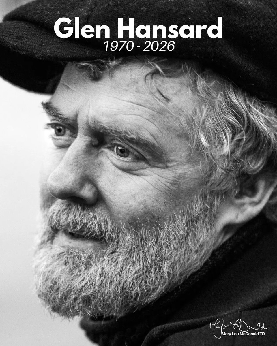 MaryLouMcDonald's tweet photo. 💔 RIP Glen Hansard. We have lost a sublime talent and one of Ireland’s most significant singer-songwriters. It is heartbreaking. 

A proud son of Ballymun. Frontman of The Frames. Gifted solo artist. Oscar Winner. Passionate supporter of Ireland’s busking scene. Champion of the homeless. 

Glen left an unforgettable mark on the Irish music scene. He was gifted, poetic, connected and he really cared.

Glen will be missed so deeply. His legacy will be treasured. 

Ar dheis Dé go raibh a anam

My thoughts are with Maire and their young son, Glen’s family and wide circle of friends, his fans and all who loved this wonderful man and artist.