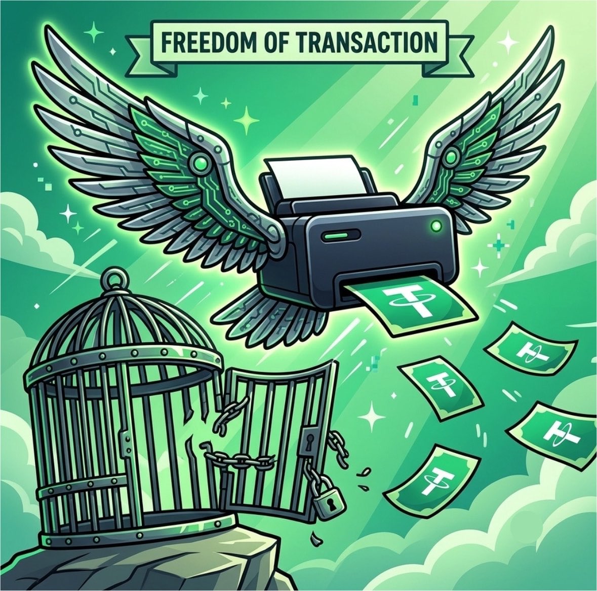 BRRRonStable's tweet photo. 🖨 THE PRINTER IS FREE.
Two final buttons pressed, both permanent:

1️⃣ Taxes cut to their floor: 3/3. 100% of it to USDT rewards, 0% anything else. It can never go lower, and it can never go higher.

2️⃣ Contract renounced. No owner. No keys. No admin. Nobody — not us, not anyone — can ever change a single thing again.

The machine is done being built. It just runs now. Prints USDT to holders, feeds the Furnace, forever, ungoverned.
It was never ours. Now it's provably nobody's. Free for all. 🖨

Receipts:
setFees → https://t.co/3dTDw9BEKM
renounce → https://t.co/0b5t7NXTEw