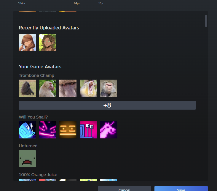 Gabixel_'s tweet photo. Huh?? Since when Steam has profile avatars presets from games? https://t.co/z1PAnxP712