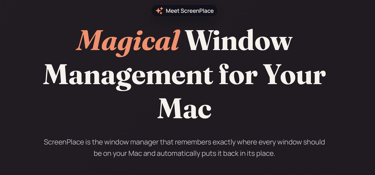 Matt1Corey's tweet photo. 🎉 Indie App Sales is sponsored by ScreenPlace! 🎉

The Mac app that remembers exactly where every window should be and automatically puts it back in place. Never rearrange or resize a window manually again.

https://t.co/mSwkcxcmwb

🎉 Thanks to ScreenPlace!🙏

#IndieAppSales https://t.co/sxD5FFCfHl