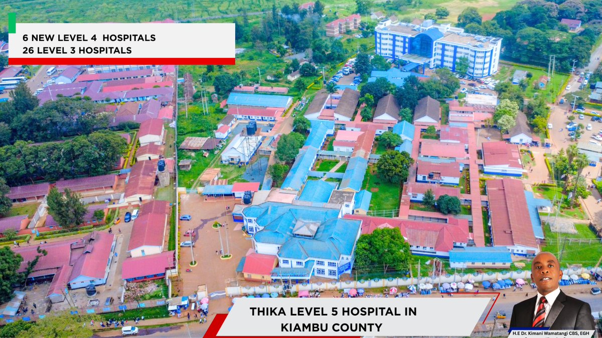 Mickeyisgone's tweet photo. Infrastructure at scale: 6 new Level 4 hospitals and 28 new Level 3 hospitals constructed, plus renovations at Kiambu and Thika Level 5 Hospitals.
#KiambuTheModelCounty
#WamatangiThePerformer https://t.co/10TWCfFj6r