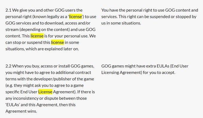 absforshort's tweet photo. @RealNick95 @StopKilingGames @GOGcom You are granted a license. But since the games are DRM-free, nobody can take them from you if you back them up. That goes for the many DRM-free games on Steam too, or even the ones with DRM for that matter. https://t.co/ciOTKJwVCx