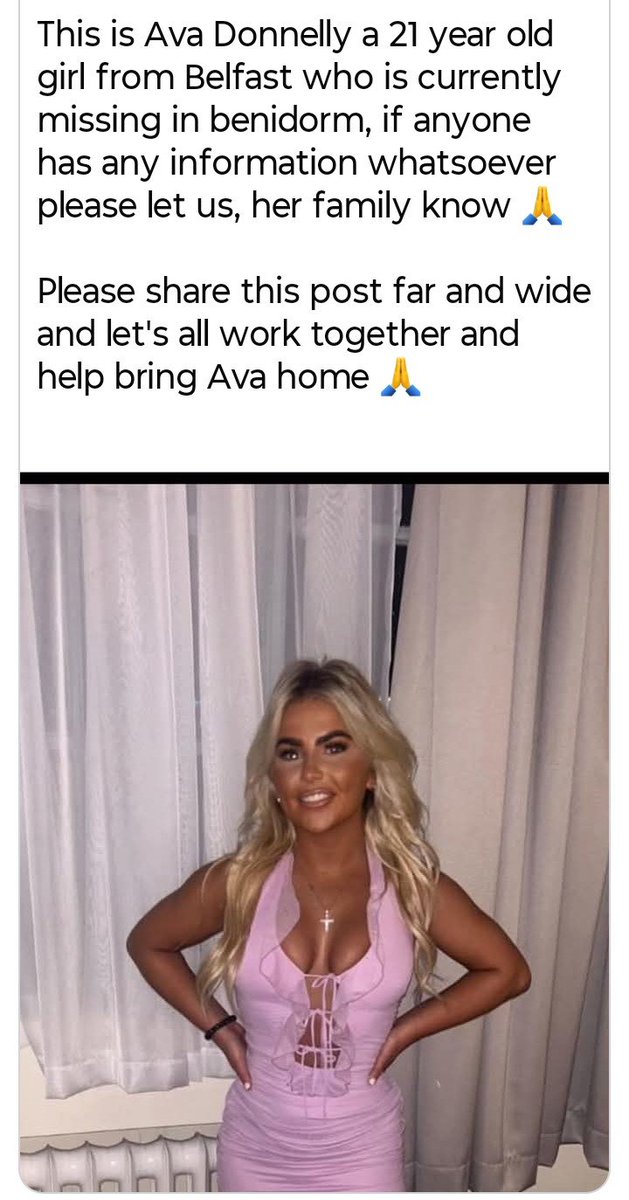 wat_thee_deuce_'s tweet photo. 🚨 CAN YOU PLEASE REPOST THIS 🚨 THANK YOU 👍

This is Ava Donnelly a 21 year old girl from Belfast who is currently missing in benidorm. https://t.co/kcmZLWMr0G