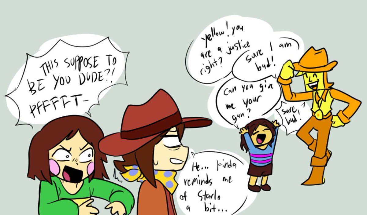 Macheesecheese's tweet photo. FCC meets Yellow justice

#cloverandfrisk #deltarune https://t.co/fMDP8NE7WR