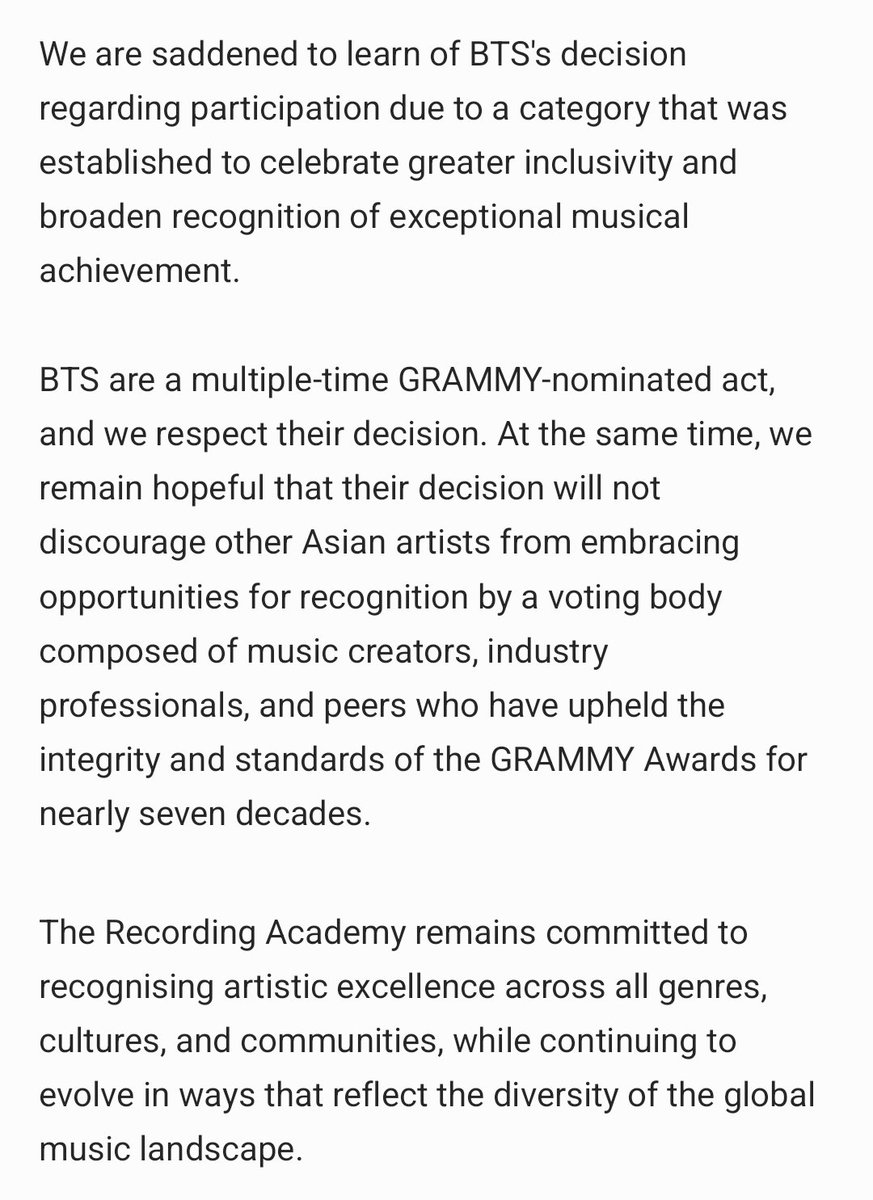 BTSkiNoona's tweet photo. As a PR professional, I can already predict what the @RecordingAcad will say 🙄 https://t.co/Lj1qR9C0iW