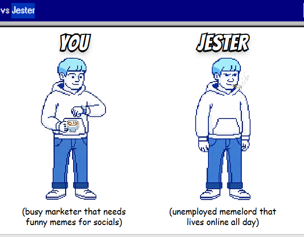 s0vali's tweet photo. new memelord meme wow.... Jester

(unemployed memelord that
lives online all day)

https://t.co/wcMg1yklDs https://t.co/GUQXPbLjYG