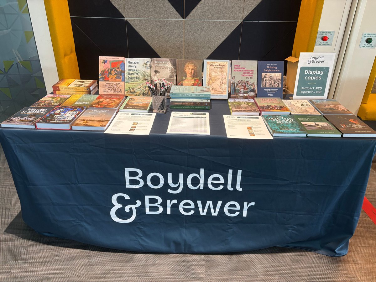 boydellbrewer's tweet photo. We're all set up at the British Association for Romantic Studies conference at the University of Birmingham! 

Stop by our stand to purchase discounted display copies and speak to Commissioning Editor, Elizabeth McDonald about publishing your research.

#BARS2026 https://t.co/4LCMa3Cra5
