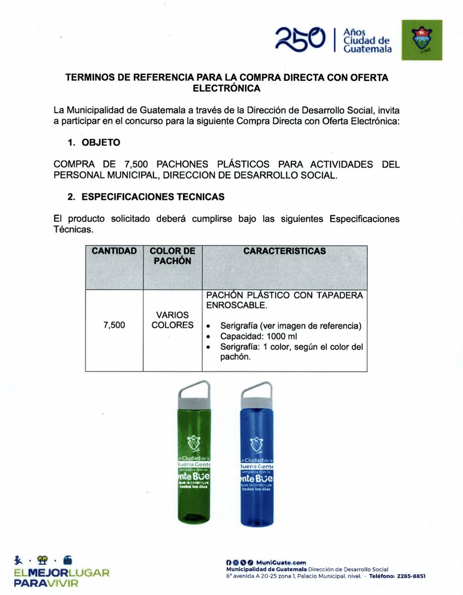 _ojoconmipisto's tweet photo. #OjoAlDato @muniguate adjudicó Q88 mil 500 a un solo proveedor para la compra de 7 mil 500 pachones plásticos para actividades del personal municipal. Cada uno costó Q11.80 y la adjudicación quedó a favor de Almacén Jumbo, S.A. https://t.co/zUz8fZjj6N