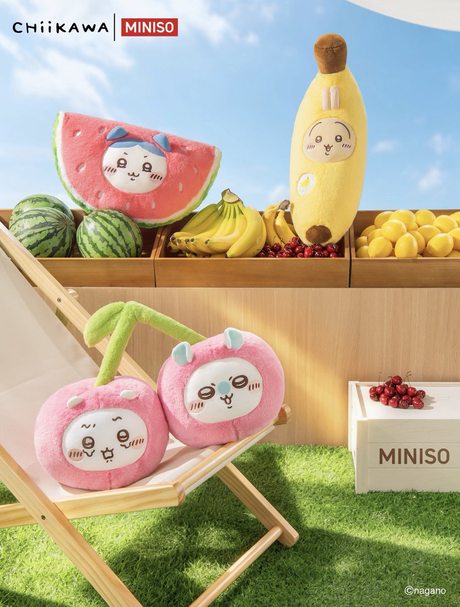 Hina1208ovo's tweet photo. 中国限定MINISO ちいかわ　
果物ぬいぐるみ
美味しそうですね🤭
#ちいかわ 

その他の商品画像はコメント欄にありますよ☺️ https://t.co/Y23sEClfpA