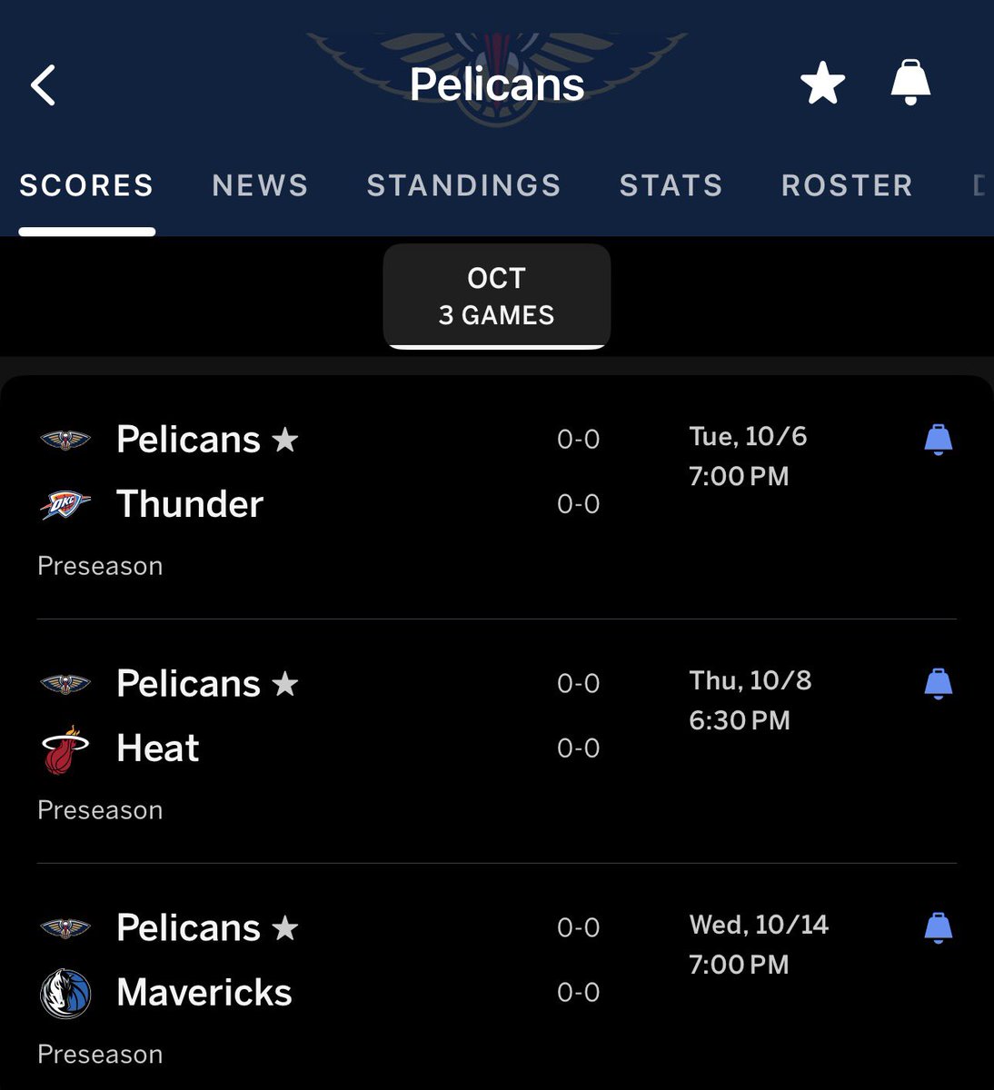 just_adavis's tweet photo. Looks like Pelicans preseason schedule is up on @espn .. not sure its confirmed but 

-No PELS HOME GAMES
-Good teams to test against
Shai, Giannis, Cooper, and Kyrie
- 3 games as of now!! https://t.co/wgtJuTjoui