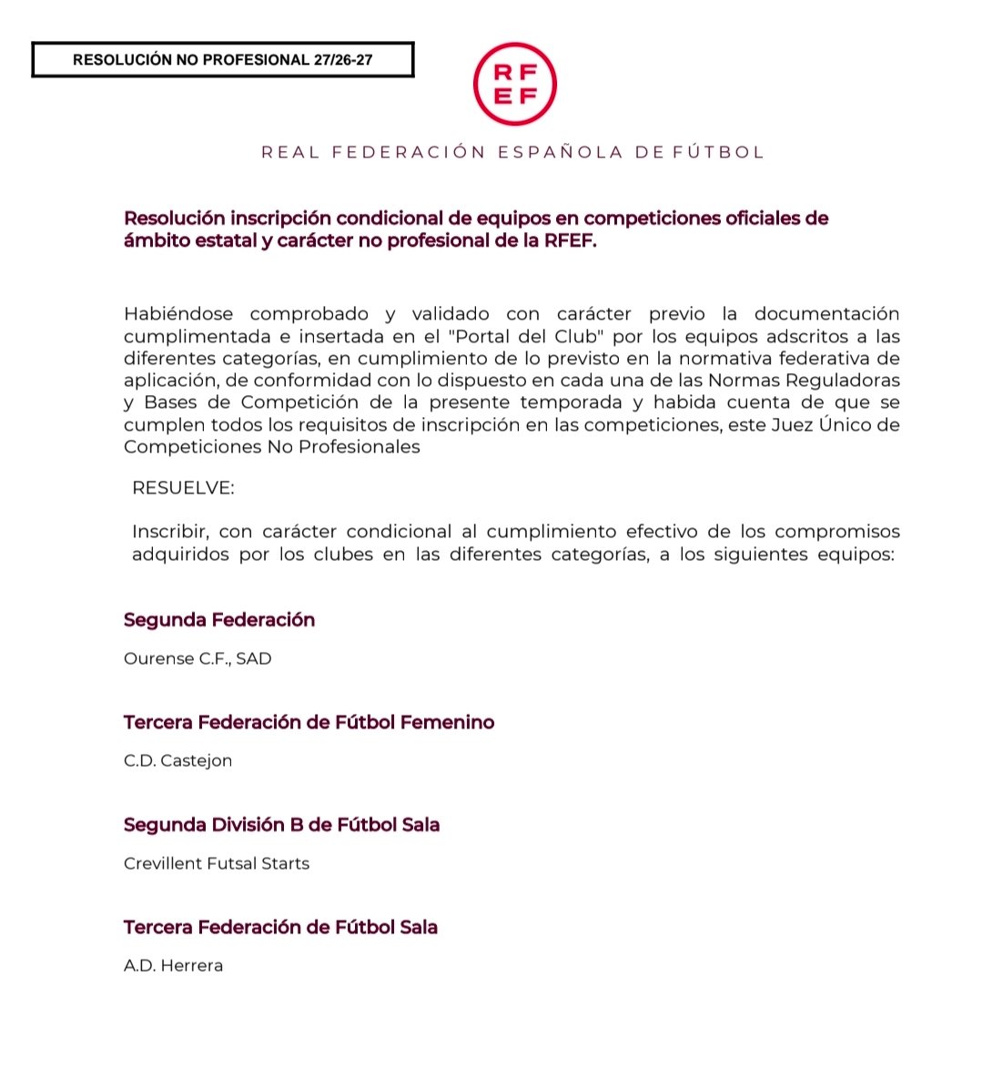 Futbol_Teruel's tweet photo. 💣🆕 Nueva resolución de la 
@rfef
 
✅ Inscrito 
@Ourense_CF

😢💣Últimas horas para no ser expulsados:
En 1RFEF: 
@RealAvilesInd @FCCartagena_efs
 @AlgecirasCF 

2RFEF: La Unión (puede que no se inscriba)

En 3 RFEF de Aragon: 
@SDEjeaOficial

Tic Tac 

Tic Tac

Tic Tac https://t.co/HxovFi3X0k