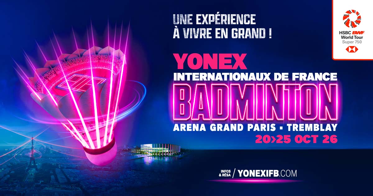TicketmasterFR's tweet photo. Du 20 au 25 octobre 2026, les Yonex Internationaux de France de Badminton s'installent pour la première fois dans le cadre prestigieux de l’Arena Grand Paris 🏸
🎟️ https://t.co/KtL0oVLN3u https://t.co/hRC8kAWLmO