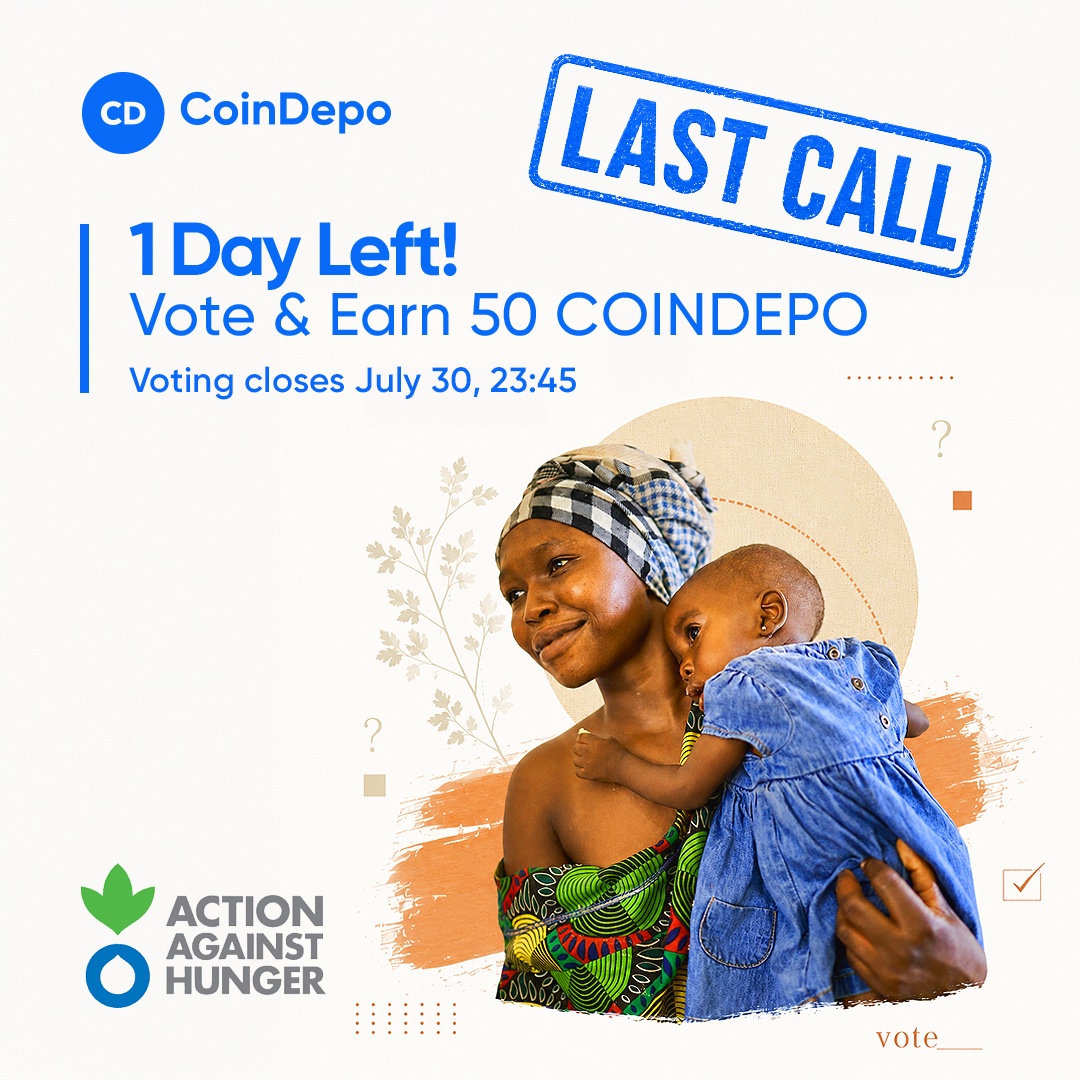 DepoCoin's tweet photo. ⏰ Only 1 Day Left to Vote — Help Decide CoinDepo’s Next Charity Initiative

Tomorrow is your last chance to have your say. 💙

CoinDepo is considering a charitable collaboration with Action Against Hunger, an organization that supports 26.5 million people across 55+ countries every year.

🪙 Vote and receive 50 COINDEPO tokens if you’re an eligible participant.

⏰ Voting closes July 30 at 23:45 UTC.

📲 Log in to your CoinDepo account, open the Governance tab, and cast your vote.

🔗 Read more: https://t.co/sbR7qWGr0W