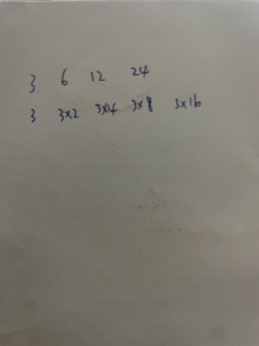 PatrickWuAlexa1's tweet photo. @Elifbenad 97

間隔 3(3*1), 6(3*2), 12(3*4), 24(3*8)
2的1次方，2的2次方，2的3次方
下一組間隔3*2的4次方=3*16=48
49+48=97 https://t.co/rcstC0lF5x
