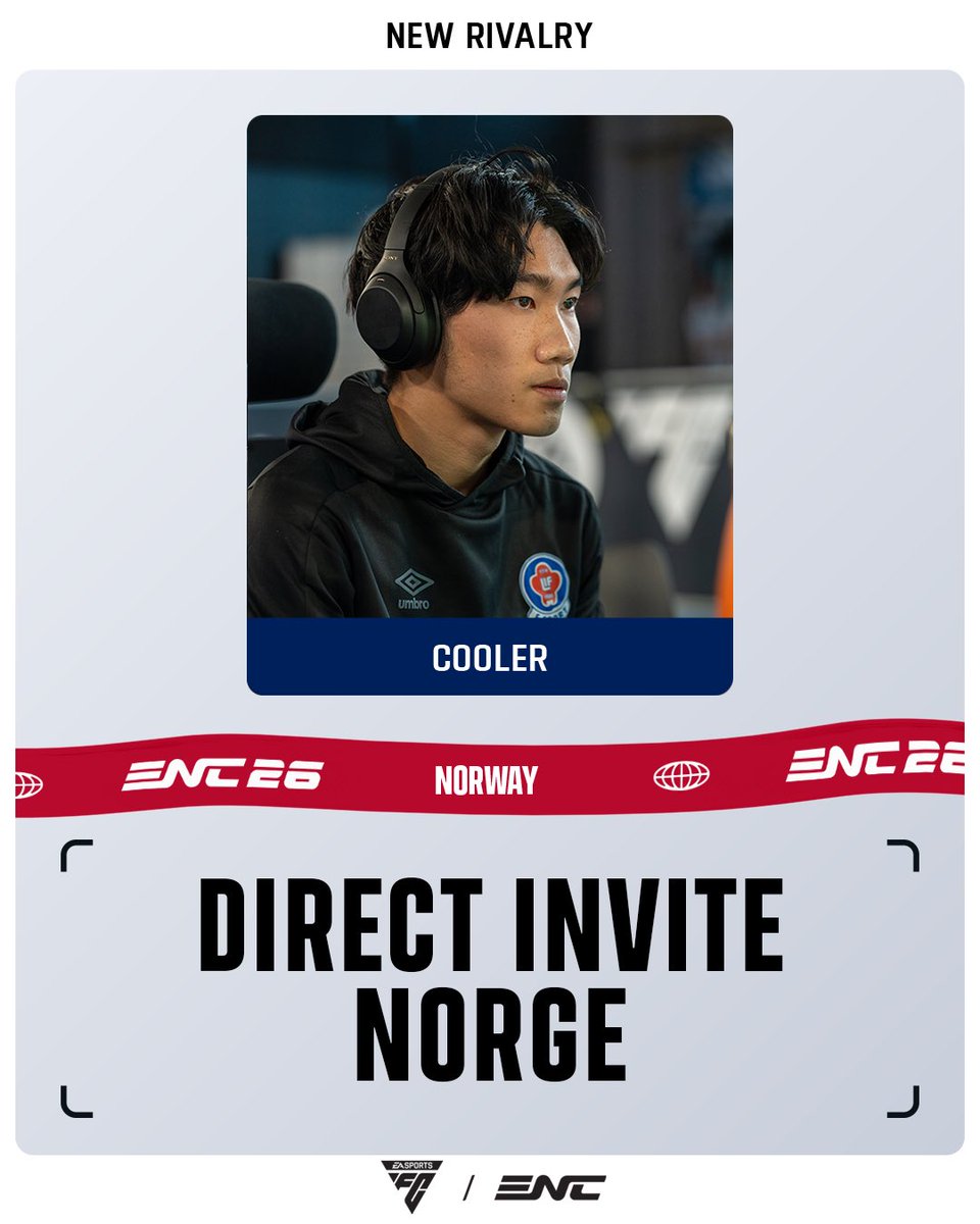 TeamNOR_Esports's tweet photo. Deilig å kunne melde at @Coolerfx17 er direkte invitert til @ENC_EN i FC26!

Det blir utrolig spennende å følge reisen til Cooler, og håper at dere heier han fem!

🇳🇴🇳🇴🇳🇴 https://t.co/zjZNN1joQI
