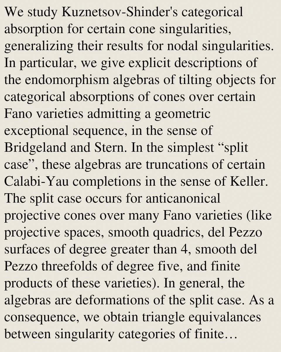 Algebraic Geometry Papers on X: "Categorical absorptions of cone ...