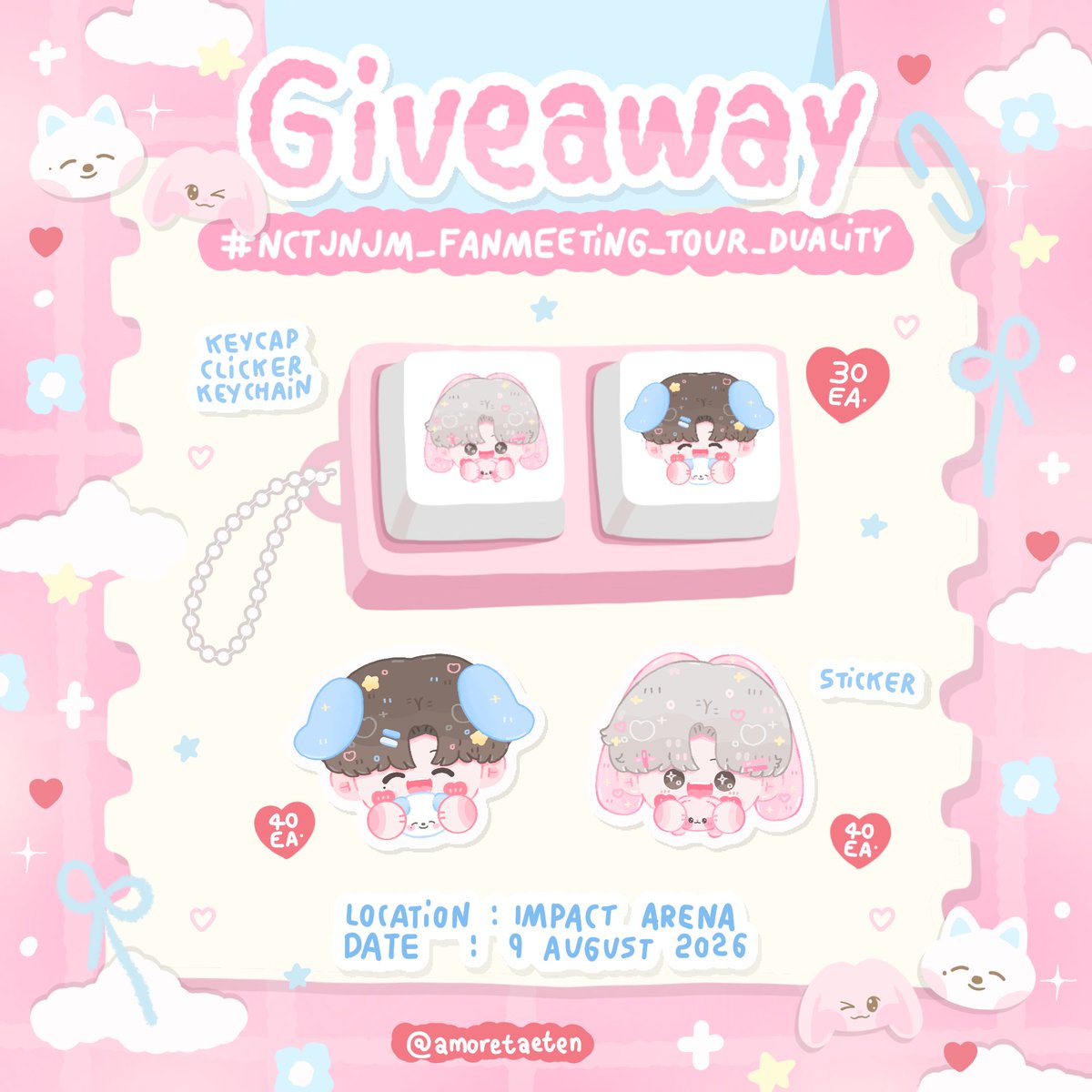 amoretaeten's tweet photo. pls kindly rt

♡࿐  𝑔𝑖𝑣𝑒𝑎𝑤𝑎𝑦  ૮꒰ྀི ⸝⸝ɞ̴̶̷ ·̫ ‹⸝⸝ ꒱ྀིა

❤︎ keycap clicker 30 ea
❤︎ sticker 80 ea

🗓️ 9 Aug 2026 ꔛ
📍impact arena

rt &amp; show this tweet

((เป็นมินโน่ชปแจ้งน้า มีพกจ.แถมให้คับ🫶🏻))

#NCTJNJM_FANMEETING_TOUR #NCTJNJM_FANMEETING_TOUR_DUALITY https://t.co/GCO5QCAXjz