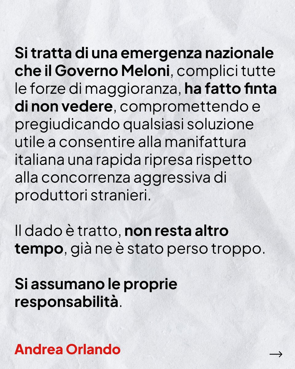 AndreaOrlandosp's tweet photo. Solidarietà ai lavoratori ex Ilva che scioperano per salvare una produzione strategica per la manifattura nazionale. Una filiera, quella dell'acciaio, colpita duramente dall'assenza colpevole del Governo Meloni su un dossier lasciato sui tavoli dell'esecutivo a marcire. https://t.co/KmRsO3CGw8