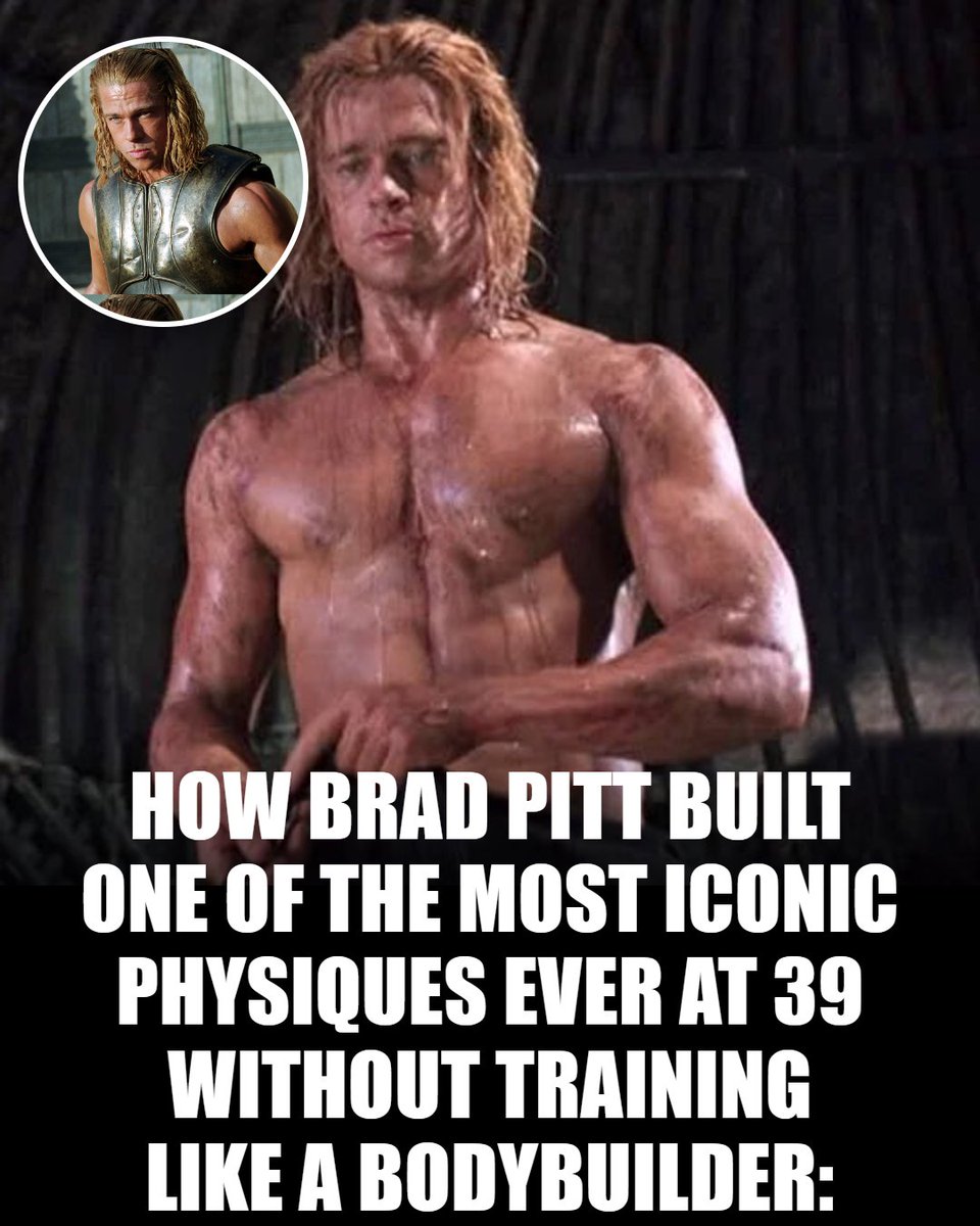 joeyyochheim's tweet photo. Brad Pitt was 39 years old and a smoker when he started training for Troy.
 
6 months later he built one of the most iconic physiques in the world.
 
Here's exactly how he did it (&amp; what you can steal): https://t.co/igdHzugwky
