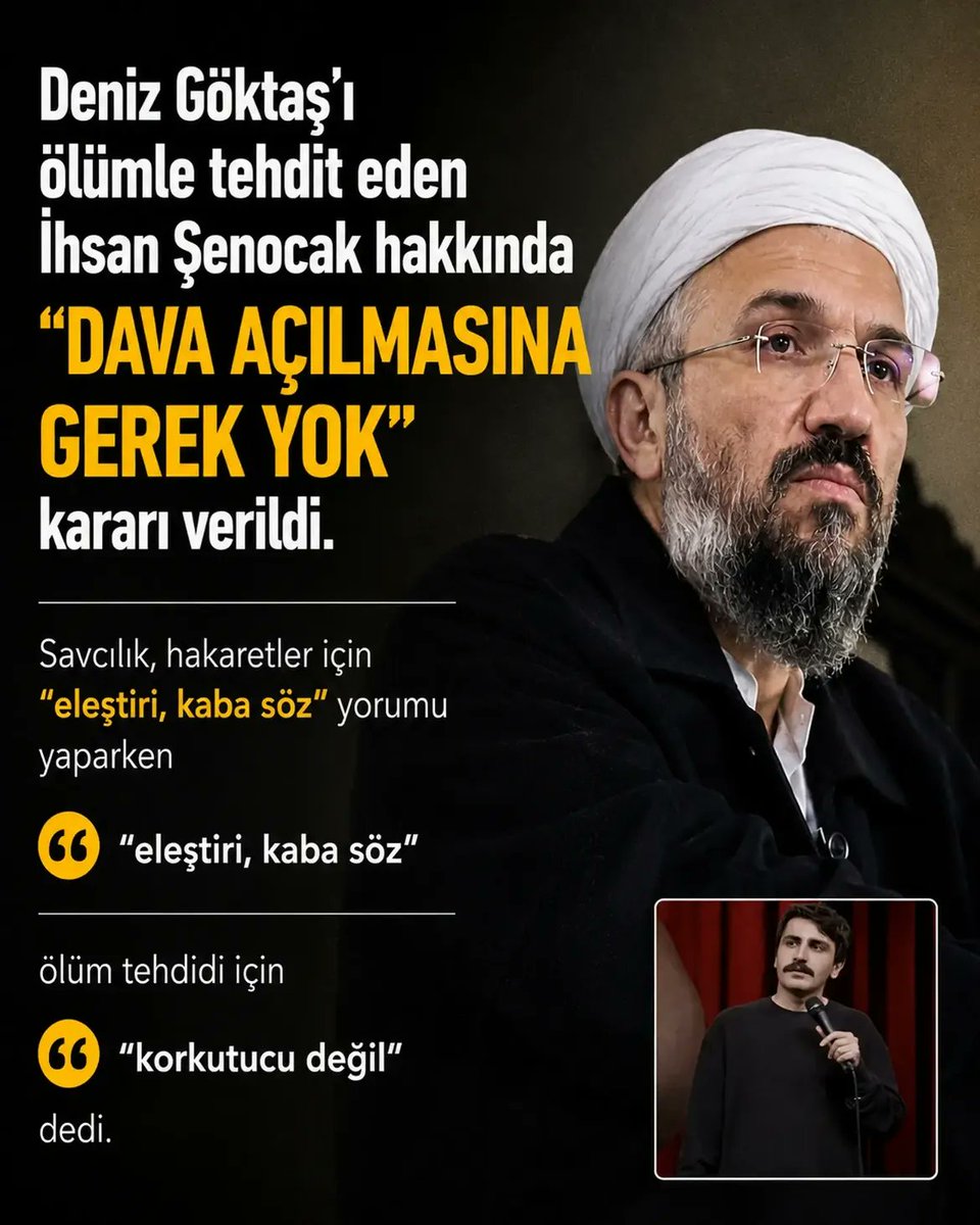 AyYildizEkonomi's tweet photo. Bu Adam İnsanları İslamdan Soputur
Deniz Göktaş'ın, kendisini sosyal medya paylaşımları nedeniyle ölümle tehdit ettiğini öne sürdüğü İhsan Şenocak hakkında yürütülen soruşturmada savcılık, kamu davası açılmasına gerek olmadığına karar verdi. https://t.co/30sy9thAZ7