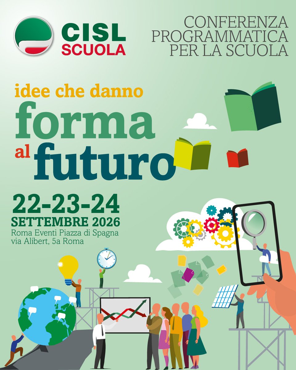 cislscuola's tweet photo. Tre giorni di riflessione, confronto e proposte su ciò che serve per rimettere la #scuola e il suo #personale al centro di una #politica di forte #investimento.

E' lo scopo con cui è stata concepita "#Ideechedannoformaalfuturo", la #conferenzaprogrammatica della #CISLScuola che si terrà a Roma tra il 22 e il 24 settembre, cui parteciperanno numerosi accademici, tecnici ed esperti di scienze sociali, nonché la segretaria generale della CISL Scuola, @IvanaBarbacci, e la segretaria generale della @CislNazionale, #DanielaFumarola.

Clicca il link per accedere alla news e al programma 👇 https://t.co/B70nVSCNGJ