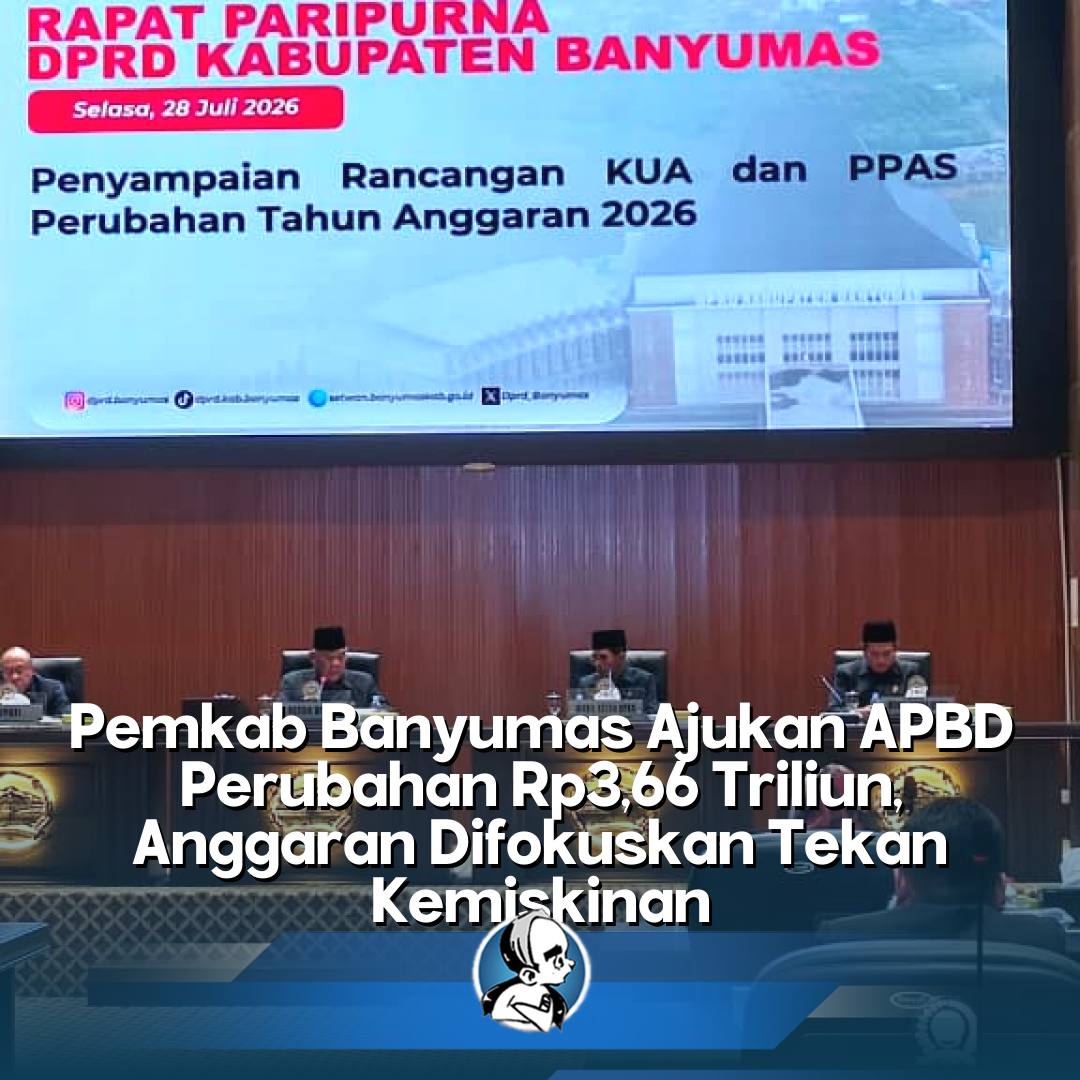 radarmasnetwork's tweet photo. Pemkab Banyumas ajukan Rancangan KUA & PPAS Perubahan 2026 dengan belanja Rp3,665 triliun. Fokus utama: percepatan penurunan kemiskinan & pemulihan ekonomi. Defisit Rp50,089 miliar ditutup pembiayaan netto. #APBD #Banyumas #Pembangunan https://t.co/YVfMzoP7MN