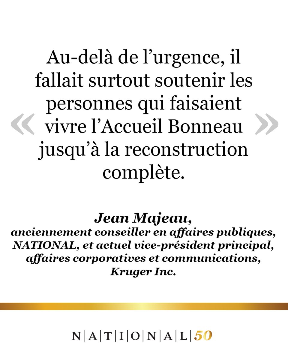 NATIONALPR's tweet photo. #50ans50histoires | Maintenir la mobilisation après le choc 

Le 9 juin 1998, une explosion détruit une partie de l’Accueil Bonneau, un organisme à but non lucratif offrant un accompagnement essentiel aux personnes en situation d’itinérance dans le centre-ville de Montréal. Trois personnes perdent la vie, dont Sœur Claire Ménard, ainsi que les bénévoles Marie Lavallée et Céline Corriveau. L’événement secoue profondément la communauté montréalaise. 

Quand Jean Majeau arrive sur les lieux, la fumée est encore présente. Derrière le périmètre de sécurité, c’est le chaos. Sœur Nicole Fournier, directrice générale de l’Accueil Bonneau, est alors en train d’identifier les victimes. 

À partir de ce moment, les équipes de NATIONAL épaulent l’organisation dans chaque étape de la crise. Chaque jour, il faut informer les médias, coordonner les communications avec les services d’urgence et gérer une situation qui évolue d’heure en heure. Mais très tôt, un autre enjeu apparaît. 

Au-delà de l’explosion elle-même, il faut éviter que l’attention médiatique disparaisse après les premiers jours. L’objectif est de maintenir la mobilisation autour de la cause des personnes en situation d’itinérance et de soutenir la reconstruction de l’Accueil Bonneau. 

Pendant plusieurs mois, les équipes de NATIONAL participent aux campagnes de financement, aux relations gouvernementales et aux activités publiques. Chaque étape de la reconstruction devient un moment de mobilisation. Même la chorale de l’Accueil Bonneau participe à cet élan collectif, multipliant les représentations et les activités de soutien. 

En octobre 1998, à peine quelques mois après la tragédie, l’Accueil Bonneau rouvre ses portes. Toute la communauté montréalaise s’est mobilisée pour rendre cette réouverture possible. 

Pour Jean Majeau, ce mandat demeure l’un des plus marquants de sa carrière. Parce qu’au-delà de la crise elle-même, il fallait surtout aider une organisation et les personnes qui la faisaient vivre à traverser l’épreuve jusqu’au bout. 

Merci à Jean Majeau pour cette histoire. 

#NATIONAL50