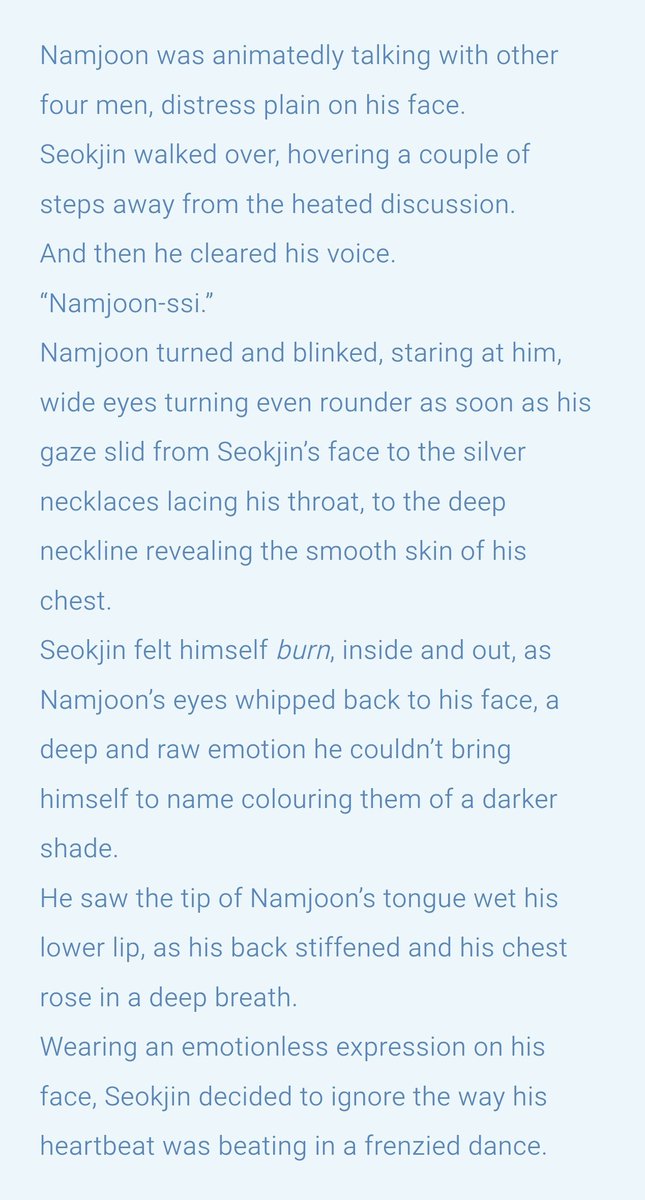 thetruthmon's tweet photo. Here is my own (and!! first WIP that I share, ever 🥺🥺🥺) contribution to #WIPWednesday 👀 Namjoon thirsting over Seokjin since they like to yearn & lose their minds over e/o... & totally refuse to admit it 🙂↕️🙂↔️ #btsfics #namjin #btswritingwip https://t.co/ZOuYzdOXHS