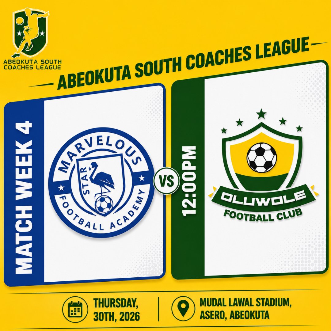 AbkSouthLeague1's tweet photo. MATCH WEEK 4 THURSDAY FIXTURES:

GOLDEN STARS FC VS SPORTING TEAM ACADEMY: 10:00am

MARVELOUS STAR FA Vs OLUWOLE FC: 12:00pm

#ASCL26 #Grassrootfootball https://t.co/omtsKFUu1p