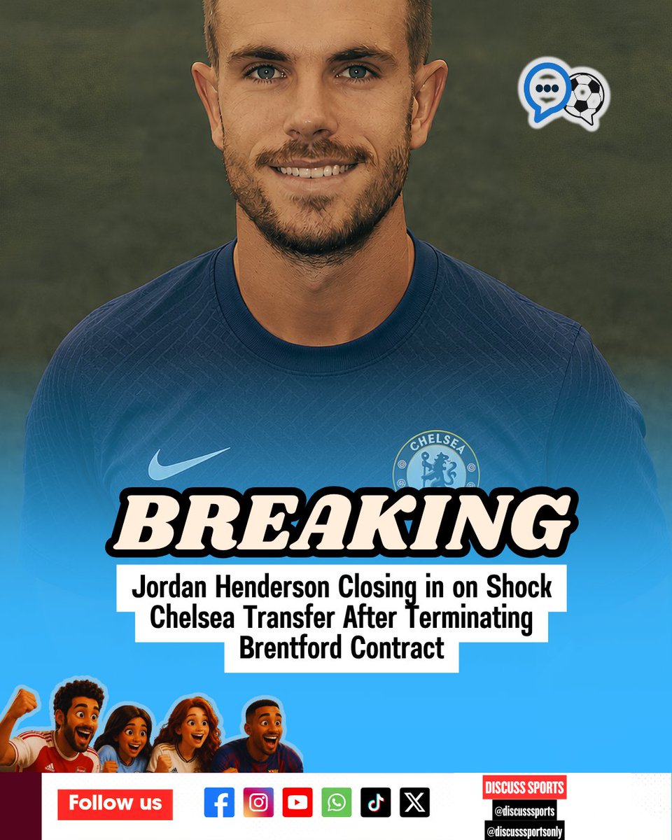 _discusssports's tweet photo. Jordan Henderson prepares to finalize terms on a free transfer to Chelsea following his departure from Brentford. https://t.co/5P20B1rmbf