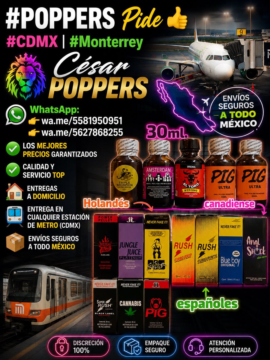 JehovaPoppers's tweet photo. #️⃣POPPERS Pide👍 
#CDMX #Monterrey
🌈César Poppers
📲WhatsApp:
👉https://t.co/n9l5UdF71f
👉https://t.co/U0N9peyr4t
✅Los mejores precios garantizados
✅Calidad y servicio top
✅Entregas a domicilio 🏠
✅Entrega en cualquier estación de 🚋Metro (CDMX)
✅Envíos seguros a todo 🇲🇽✈️ https://t.co/j6rSklqM8d