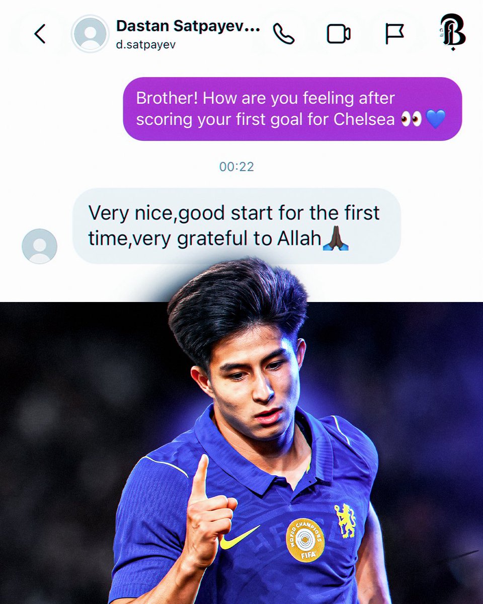 FaithfullBaller's tweet photo. After scoring his first goal for Chelsea yesterday, we asked Dastan Satpayev how he was feeling after scoring… 

He replied and shared how grateful he is to Allah and after he scored he said ‘Alhamdulilah, all praise to Allah’ on his story too 🤲☝️ https://t.co/VHJjEEKZlo
