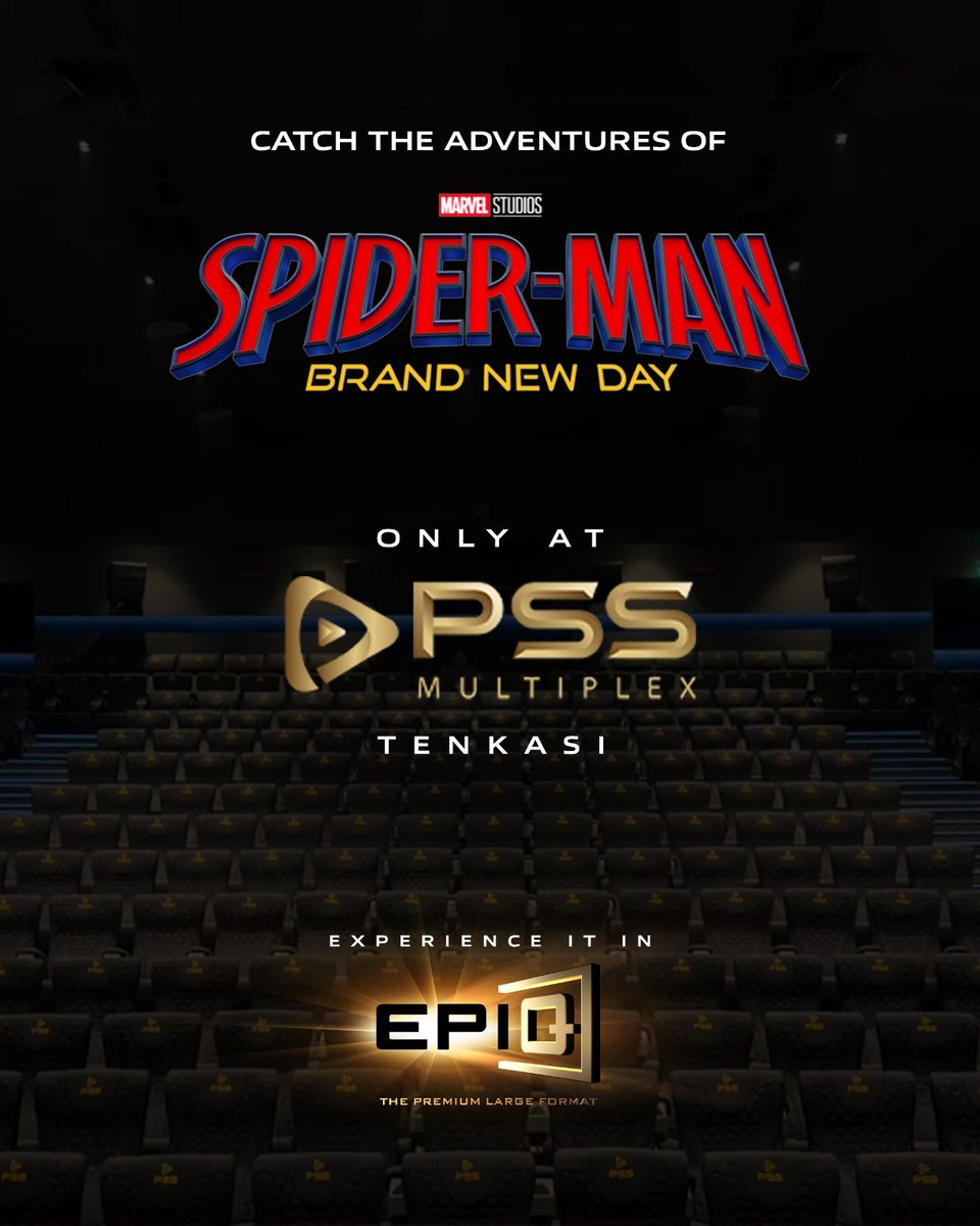 PssMultiplexOff's tweet photo. Experience the Brand New Day like never before at PSS Multiplex, Tenkasi. Book your tickets now at the box office and online. #SpidermanBrandNewDayatPSSMultiplex Experience it in EPIQ.
#NewRelease #EPIQScreen #PSSMultiplexTenkasi https://t.co/lLnwtw1any