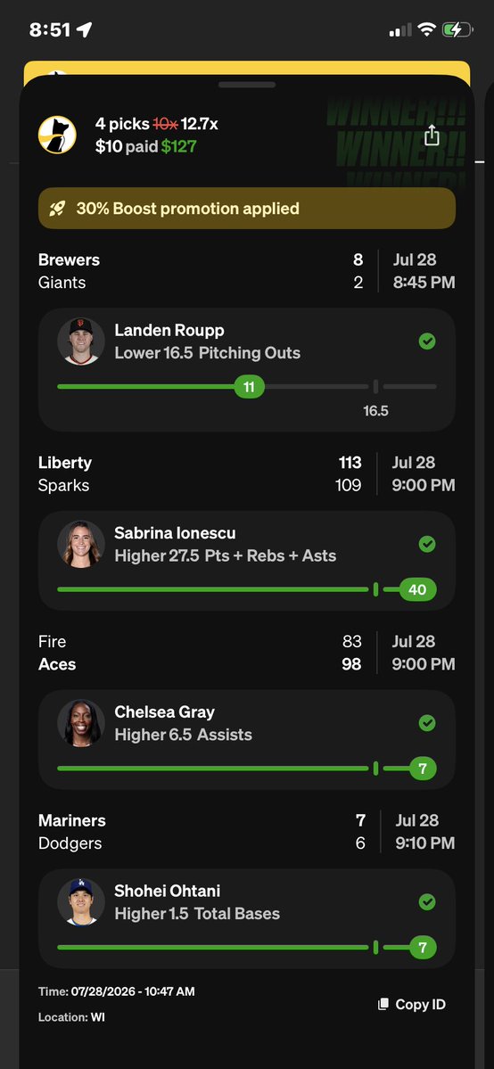 ChadCrinzi6's tweet photo. @Mattplayerprops Mix and matched on Novig, threw it altogether on UD. Huge day. https://t.co/hCnozLn6pR