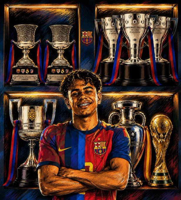 LaNuevaEraFCB_'s tweet photo. Lamine Yamal ya tiene este palmarés con 19 años recién cumplidos https://t.co/O0IEbJD6YZ