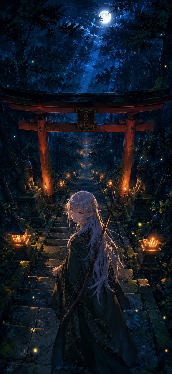faranzylve's tweet photo. #AIイラス #art #illustration #wallpaper
静かな寺院の階段で、森の守り手は立ち止まった——木々の影の彼方から呼ばれたかのように。
満月の下、蛍の灯りに照らされて、彼は訪れ客でありながら、本来入るべきではない世界の守護者でもあった。 https://t.co/j0NbPxBy1G