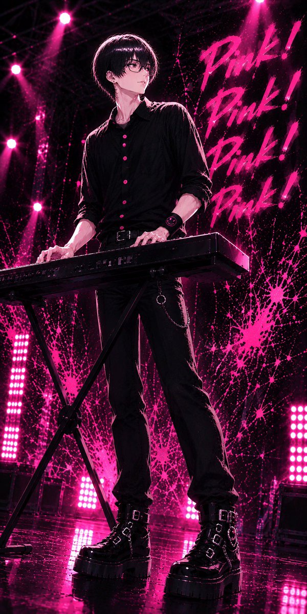 DearSky_info's tweet photo. シングル『Pink!Pink!Pink!』のMV衣装を公開！
今回はGt.ヨースケ、Key.ヒカル、Dr.ミナトの3人。
攻めに攻めた色使いがピッタリのナンバーです。 https://t.co/0eTzKxGmHD