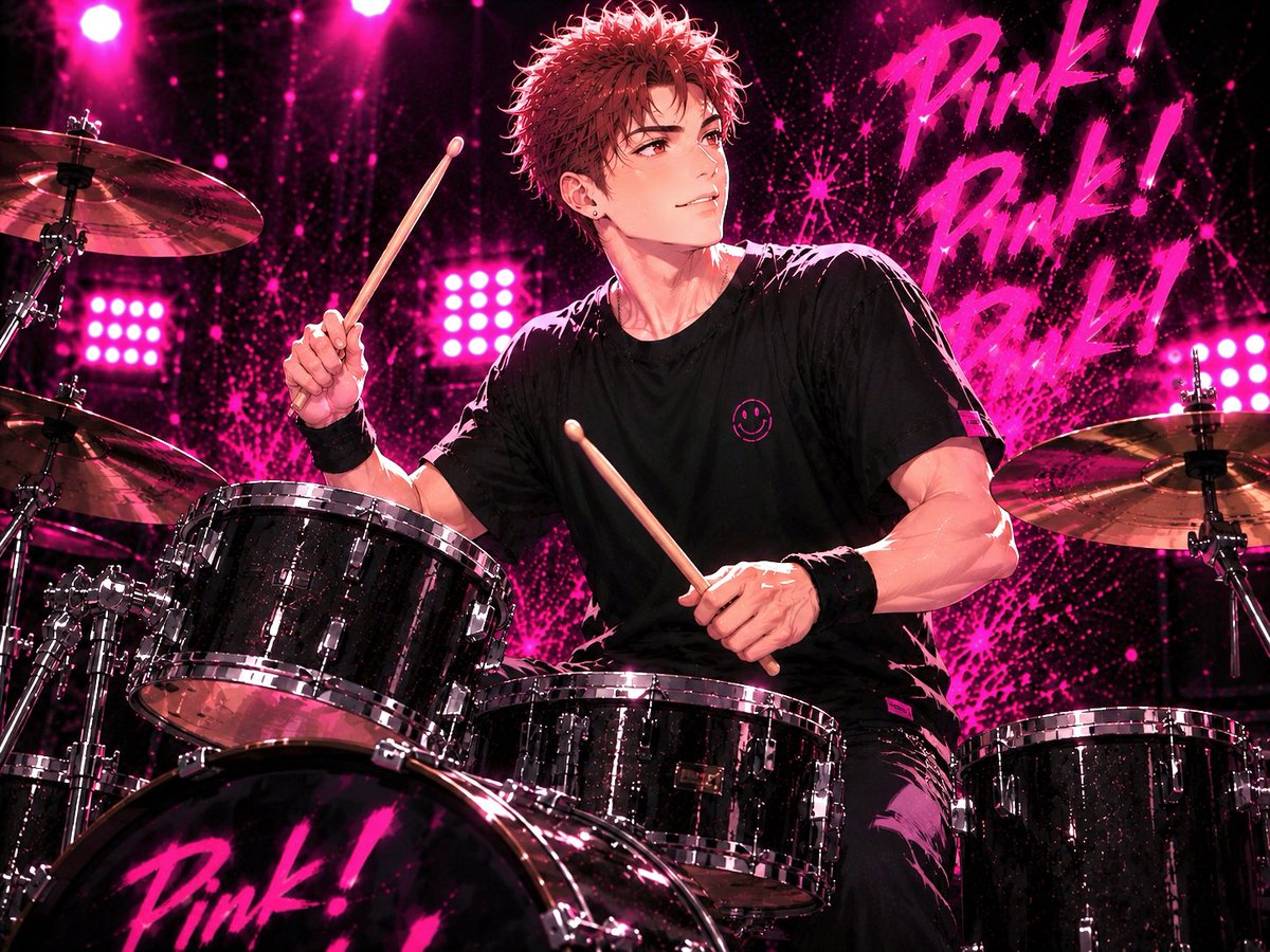 DearSky_info's tweet photo. シングル『Pink!Pink!Pink!』のMV衣装を公開！
今回はGt.ヨースケ、Key.ヒカル、Dr.ミナトの3人。
攻めに攻めた色使いがピッタリのナンバーです。 https://t.co/0eTzKxGmHD