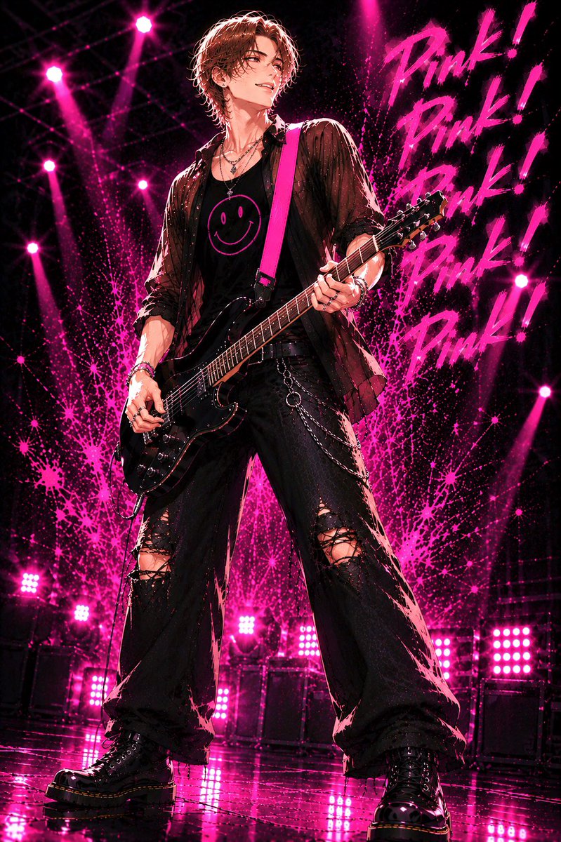 DearSky_info's tweet photo. シングル『Pink!Pink!Pink!』のMV衣装を公開！
今回はGt.ヨースケ、Key.ヒカル、Dr.ミナトの3人。
攻めに攻めた色使いがピッタリのナンバーです。 https://t.co/0eTzKxGmHD