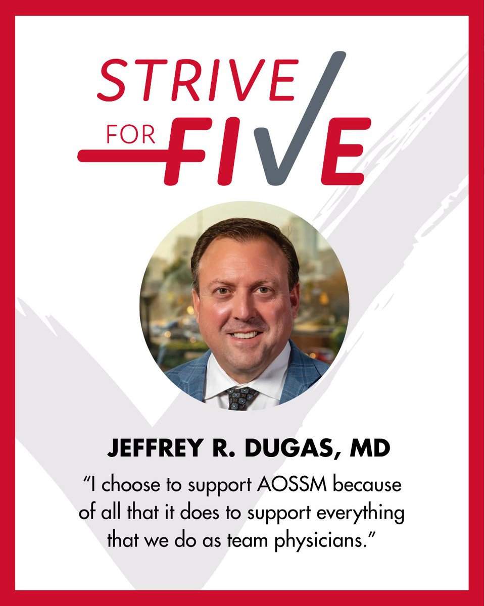 aossm1972's tweet photo. The future of sports medicine is shaped by those willing to invest in it. 

For these AOSSM leaders, supporting #StriveforFive is about more than a gift—it's about paying forward the opportunities, mentorship, and innovation that have advanced sports medicine.

Hear why your peers are stepping up to support the next generation of research, education, and discovery.

Will you join them?

Show your support: https://t.co/EaRPE1ZyN4