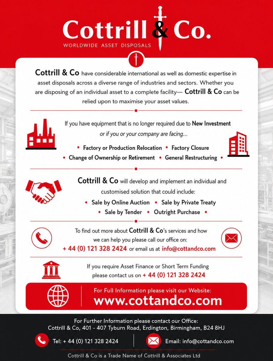Cottrill_and_Co's tweet photo. Surplus Equipment Required #ukmfg #cnc #engineeringuk #usedmachines #construction #glass #injection #moulding #knitting #textile #woodworking #joinery #printing Visit our website - https://t.co/S2bMr4HJo1 https://t.co/7Oh14kMyNU